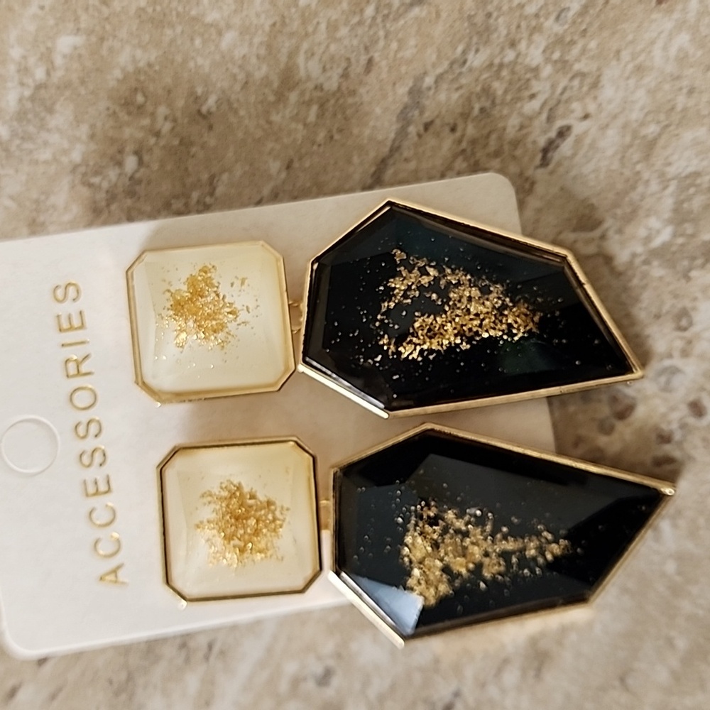 Black and Gold Flake Earrings